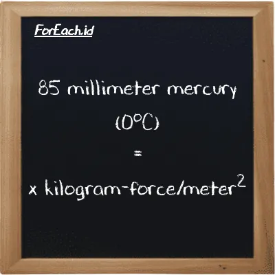 Example millimeter mercury (0<sup>o</sup>C) to kilogram-force/meter<sup>2</sup> conversion (85 mmHg to kgf/m<sup>2</sup>)